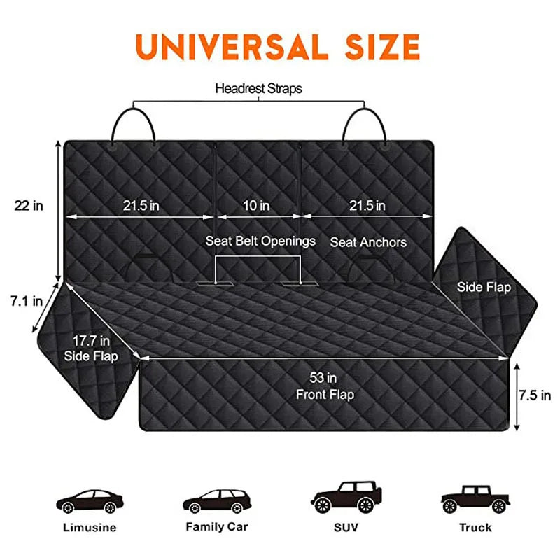 "Waterproof Dog Car Seat Cover for Back Seat – Nonslip, Universal Fit, Pet Protector Mat with Safety Features"